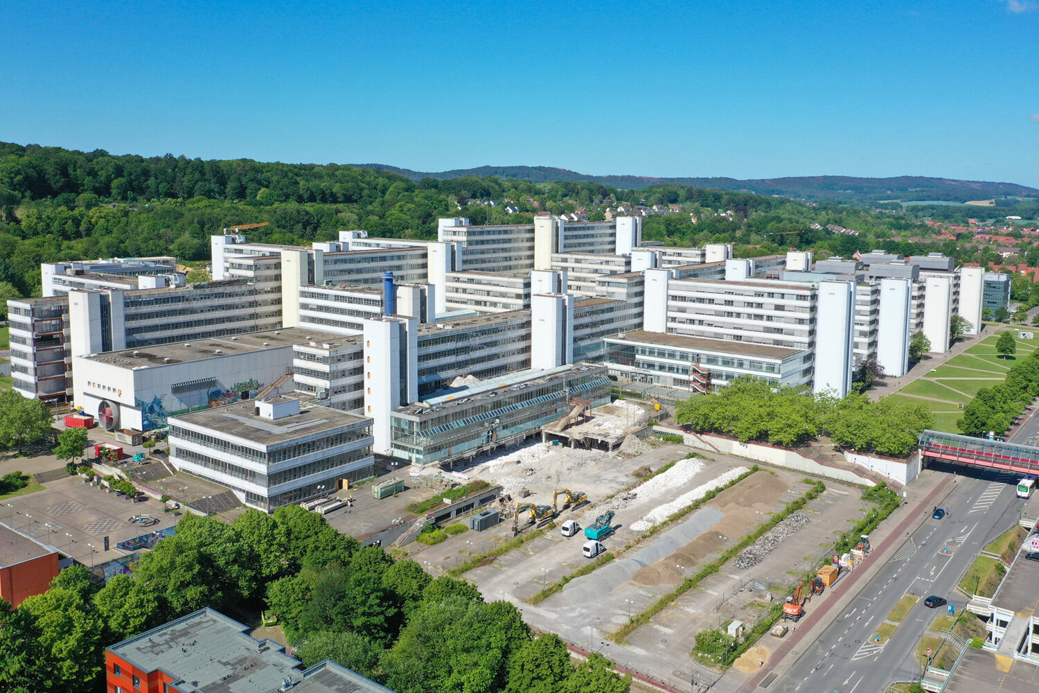 Abriss alte Mensa Universität Bielefeld: Luftaufnahme