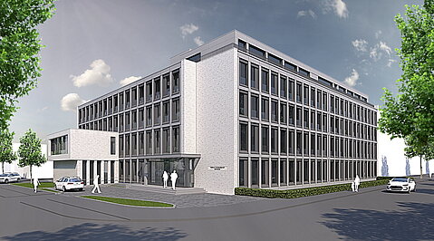 Visualisierung der neuen Fassade des Verwaltungsgerichts Münster.