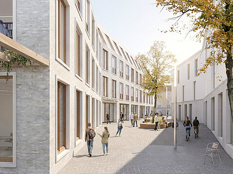 Außenvisualisierung des Entwurfs von schneider+schumacher für das Viktoriakarree Bonn, neue Gasse