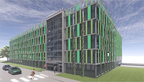 Begrüntes Parkhaus am Campus Duisburg