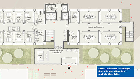 Der Grundriss des Erdgeschosses nach dem Entwurf von RKW Architektur +.