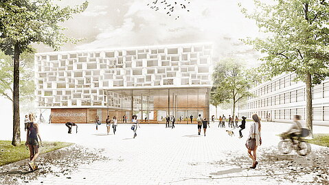 Rendering des Entwurfs für das Hörsaalzentrum