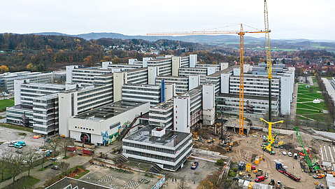 Luftbild der Baustelle für den Neubau